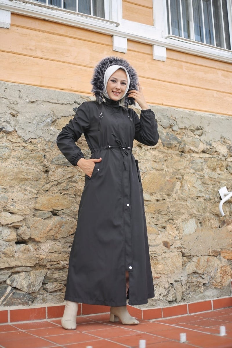 Vibeys Collection Black Fur Lined and Waterproof Plus Size Oversized Full Length Women's Winter Coat & Jacket - Image 1
