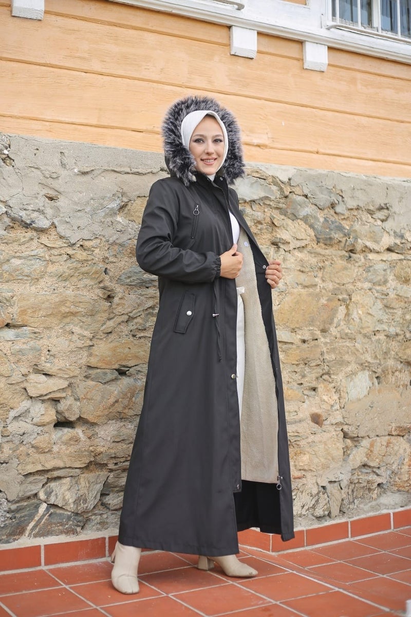 Vibeys Collection Black Fur Lined and Waterproof Plus Size Oversized Full Length Women's Winter Coat & Jacket - Image 3