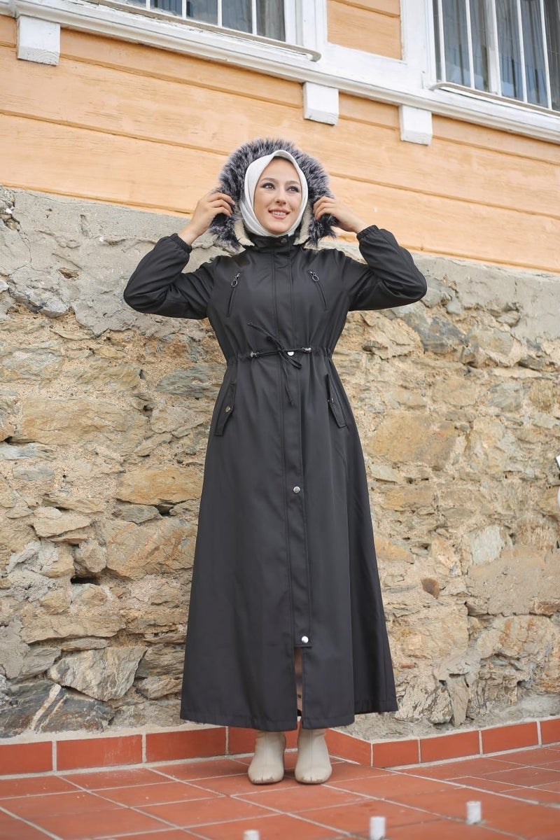 Vibeys Collection Black Fur Lined and Waterproof Plus Size Oversized Full Length Women's Winter Coat & Jacket - Image 2
