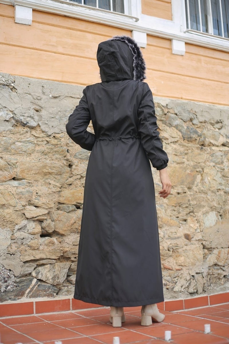 Vibeys Collection Black Fur Lined and Waterproof Plus Size Oversized Full Length Women's Winter Coat & Jacket - Image 4