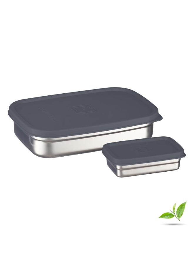 Trueware Bent Steel Stainless Steel Compact Big Steel Lunch Box (150ml+900ml Compartments with Airtight Lid | Lunch Box for Men/Women/Office/College - Image 1