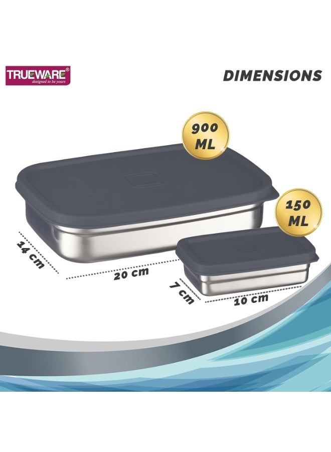Trueware Bent Steel Stainless Steel Compact Big Steel Lunch Box (150ml+900ml Compartments with Airtight Lid | Lunch Box for Men/Women/Office/College - Image 2