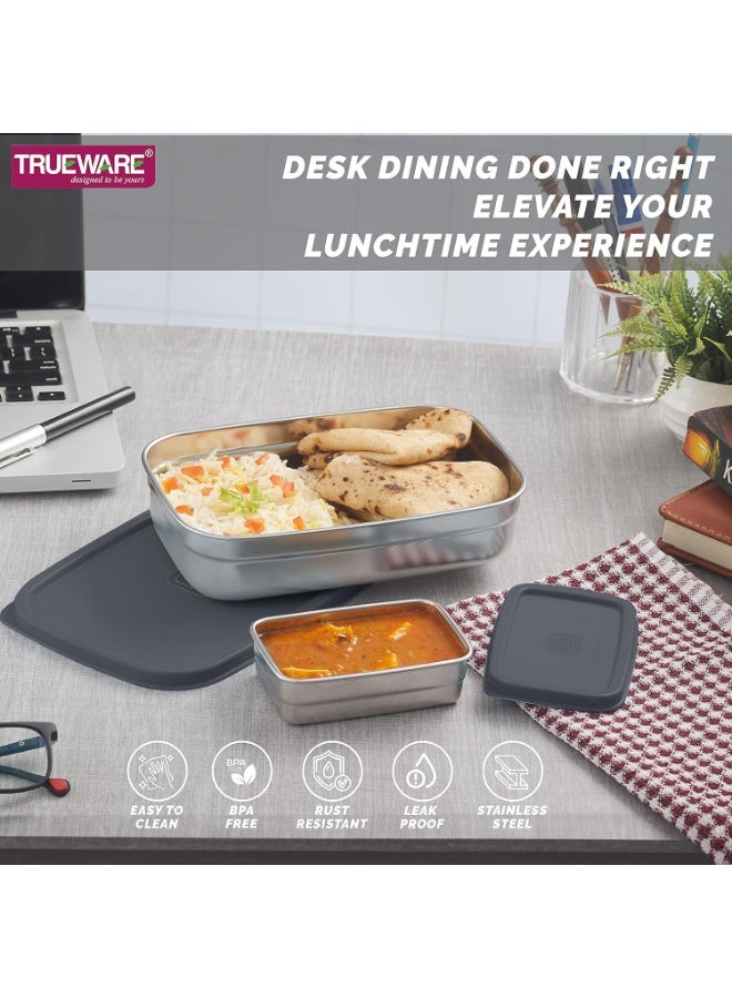 Trueware Bent Steel Stainless Steel Compact Big Steel Lunch Box (150ml+900ml Compartments with Airtight Lid | Lunch Box for Men/Women/Office/College - Image 3