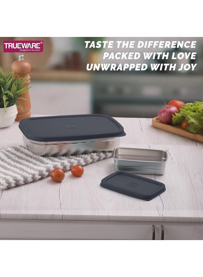 Trueware Bent Steel Stainless Steel Compact Big Steel Lunch Box (150ml+900ml Compartments with Airtight Lid | Lunch Box for Men/Women/Office/College - Image 4