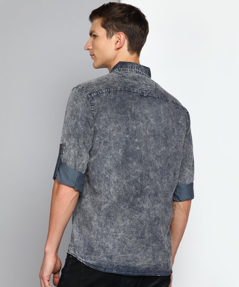 Kuons Avenue Men's Denim Casual Shirt | Denim Casual Shirt (KACLFS1425T-M_Grey Cloud_Medium) - Image 2