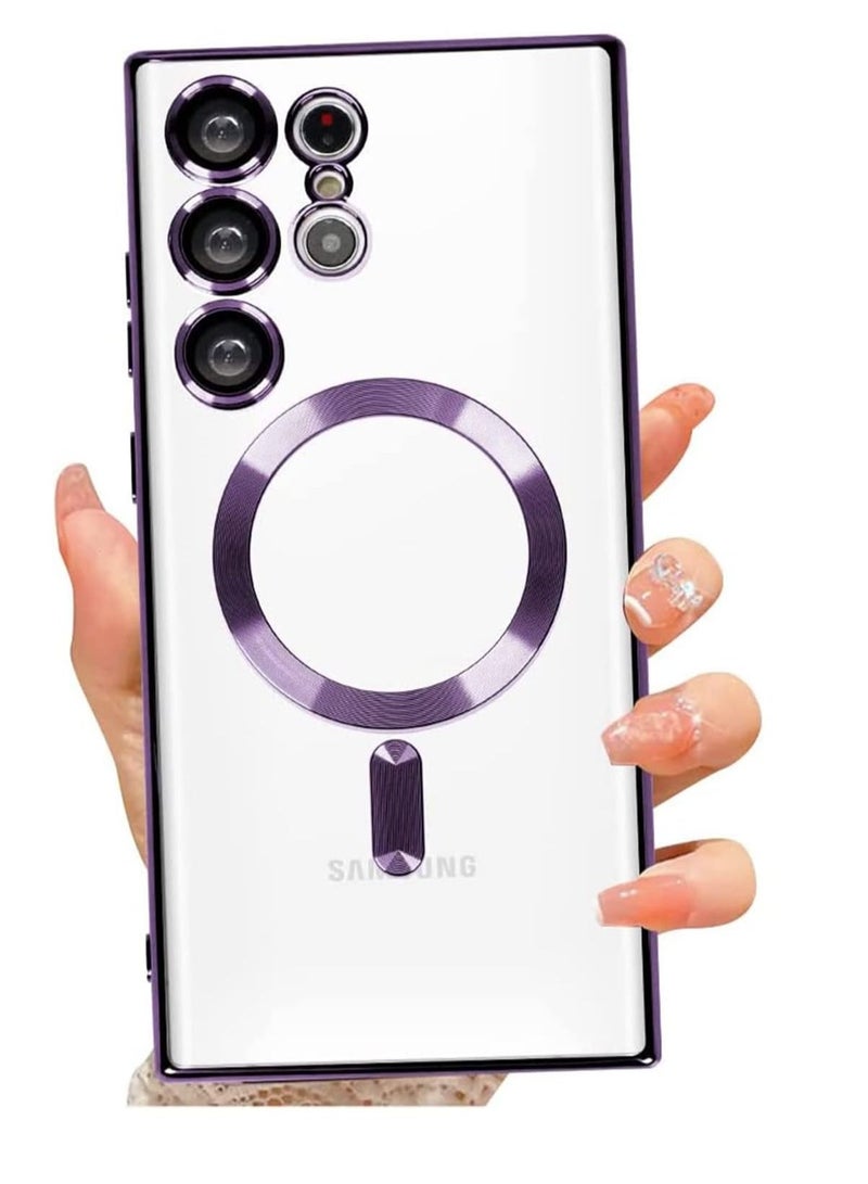 IAF Magnetic Clear Case for Samsung Galaxy S23 Ultra 5G with Camera Lens Protector, Compatible with MagSafe, Electroplated Slim Shockproof Phone Protective Cover for Women Men (Purple) - Image 1