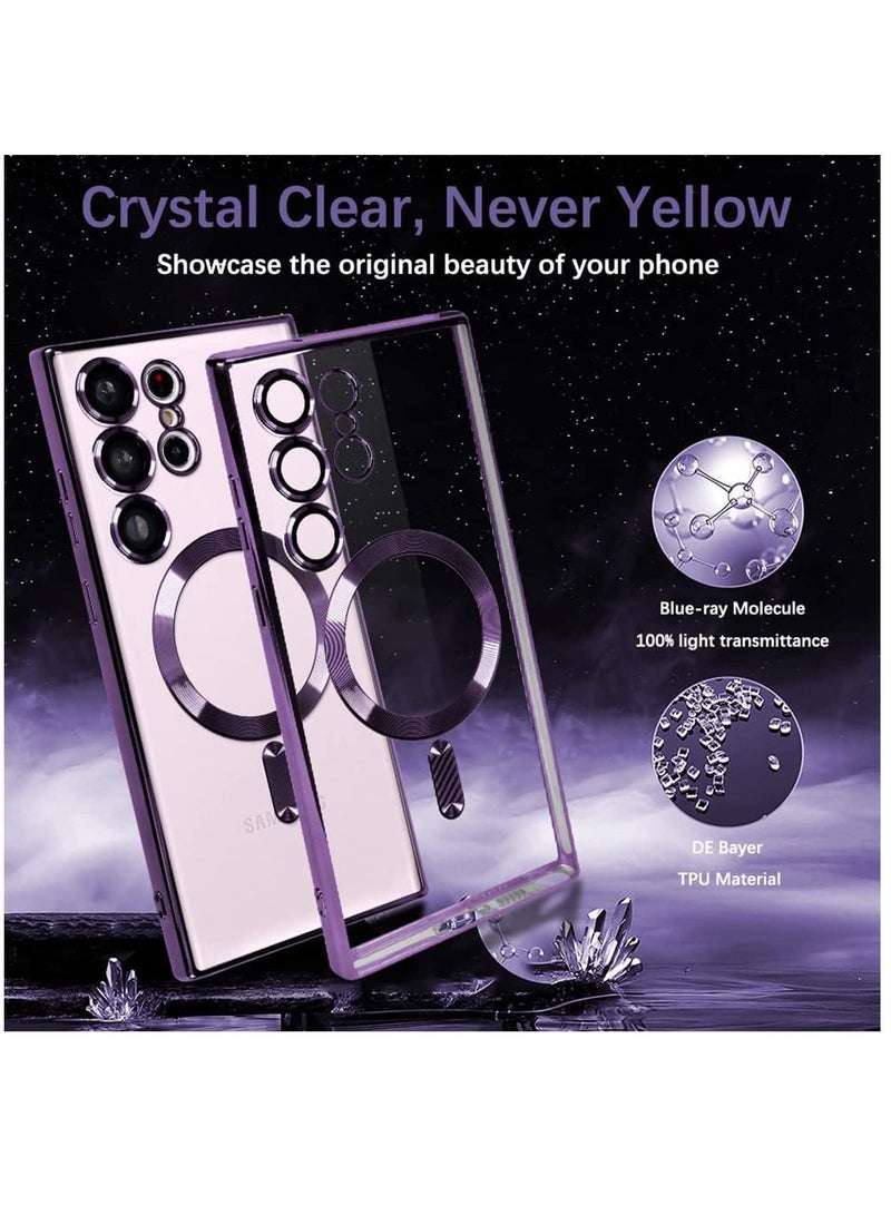 IAF Magnetic Clear Case for Samsung Galaxy S23 Ultra 5G with Camera Lens Protector, Compatible with MagSafe, Electroplated Slim Shockproof Phone Protective Cover for Women Men (Purple) - Image 2