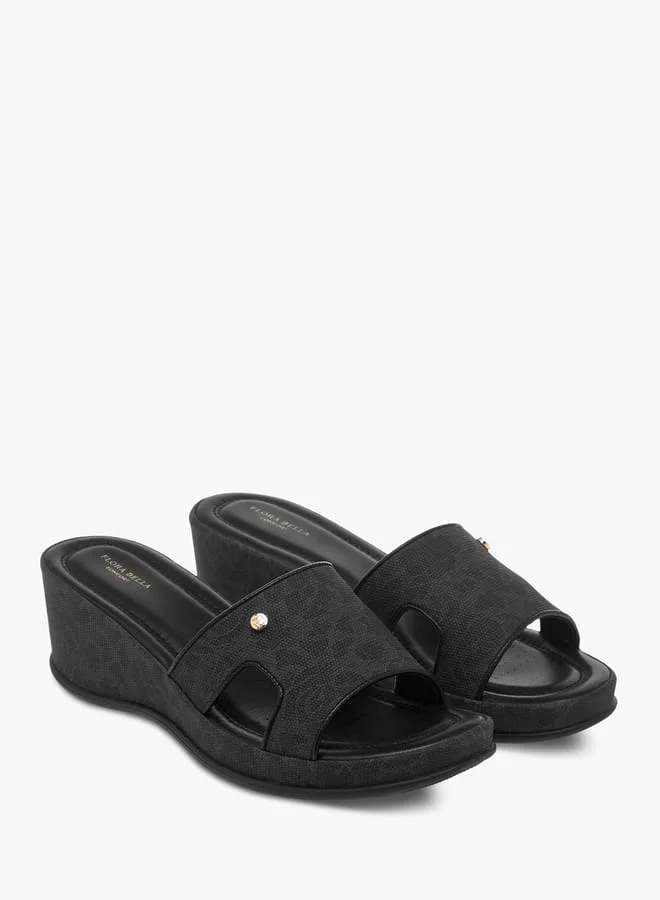 Flora Bella By Shoexpress Womens Floral Textured Slip-On Wedge Heel Sandals