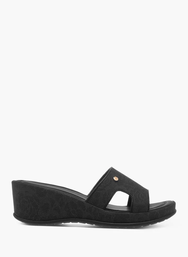 Flora Bella By Shoexpress Womens Floral Textured Slip-On Wedge Heel Sandals