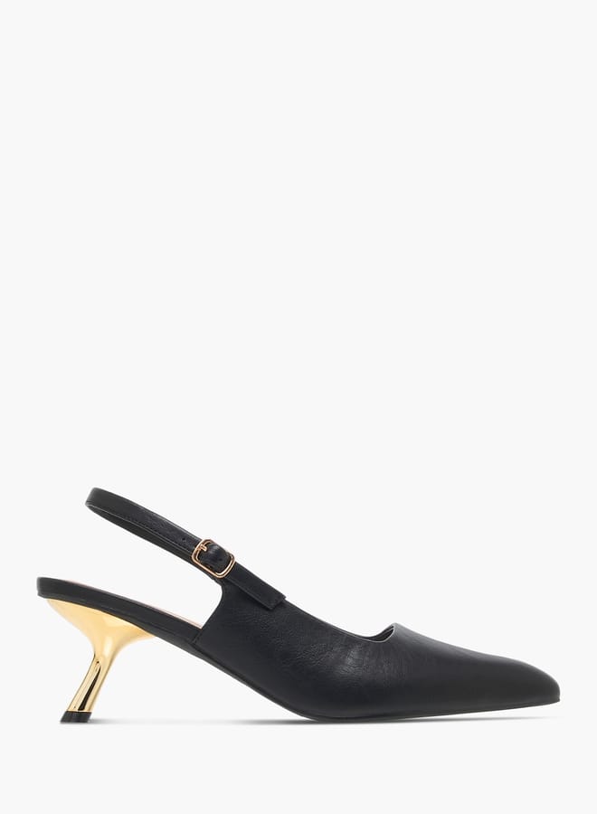 Flora Bella By Shoexpress Women's Solid Slingback Sandals with Buckle Closure and Kitten Heels - Image 3