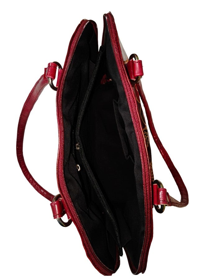 CLASSIQUE Shantiniketan Multicolour Design Big Shoulder D Bag for Women (Maroon) - Image 5