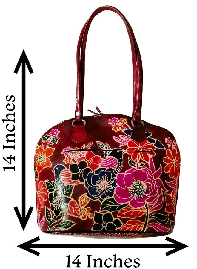 CLASSIQUE Shantiniketan Multicolour Design Big Shoulder D Bag for Women (Maroon) - Image 3