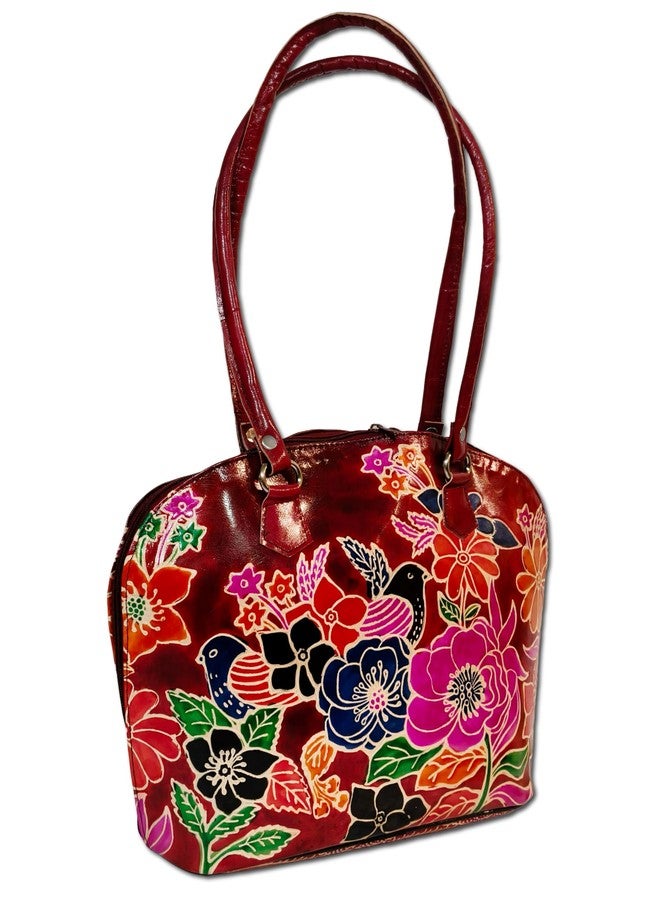 CLASSIQUE Shantiniketan Multicolour Design Big Shoulder D Bag for Women (Maroon) - Image 1