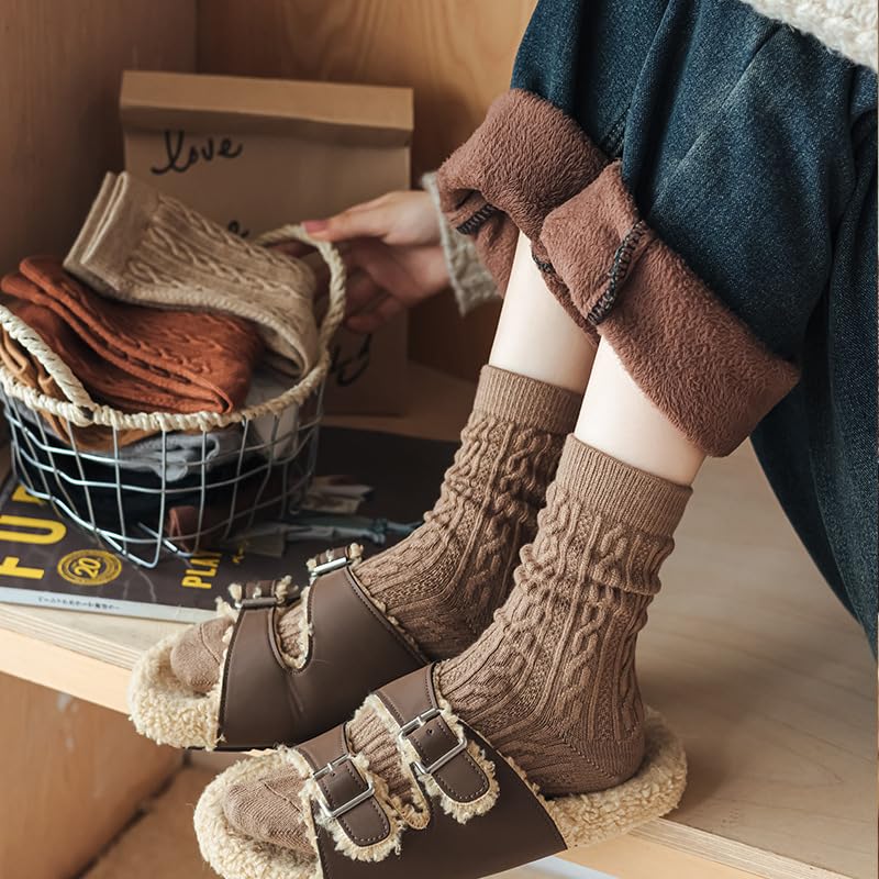 MANGMAO 3 Pairs Cable Knit Socks Fall Winter Crew Socks Women Y2k Cute Preppy Stuff Warm Aesthetic Socks 2025 (Cream-3 Pack,One Size,One Size) - Image 2