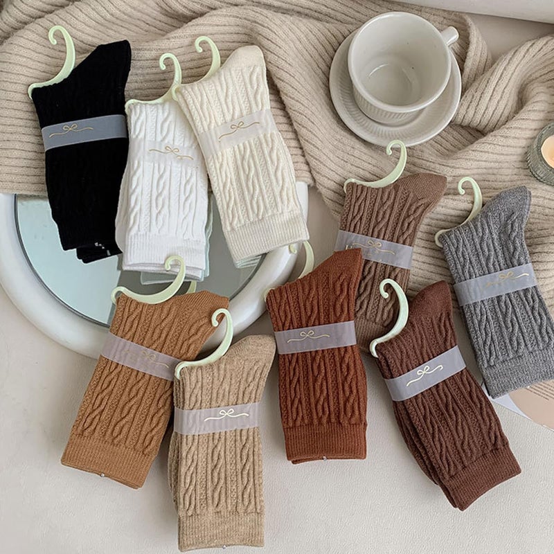 MANGMAO 3 Pairs Cable Knit Socks Fall Winter Crew Socks Women Y2k Cute Preppy Stuff Warm Aesthetic Socks 2025 (Cream-3 Pack,One Size,One Size) - Image 4