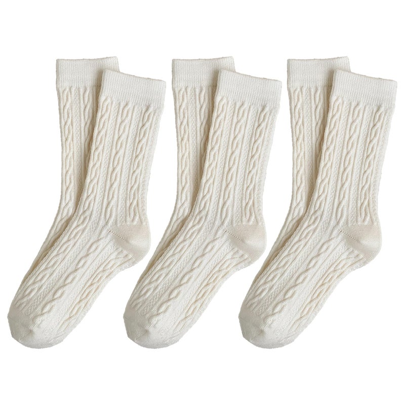 MANGMAO 3 Pairs Cable Knit Socks Fall Winter Crew Socks Women Y2k Cute Preppy Stuff Warm Aesthetic Socks 2025 (Cream-3 Pack,One Size,One Size) - Image 1