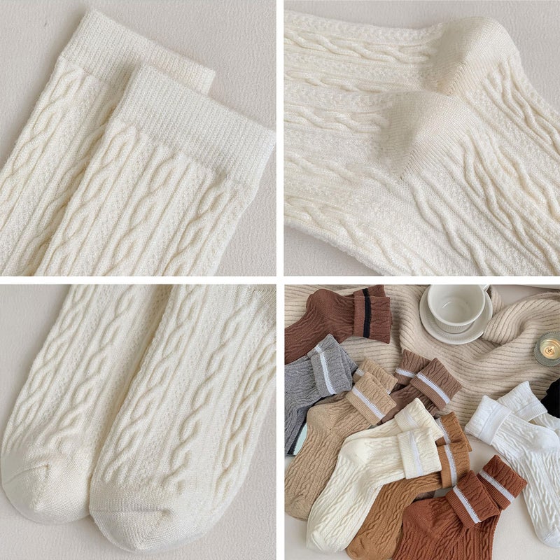 MANGMAO 3 Pairs Cable Knit Socks Fall Winter Crew Socks Women Y2k Cute Preppy Stuff Warm Aesthetic Socks 2025 (Cream-3 Pack,One Size,One Size) - Image 5