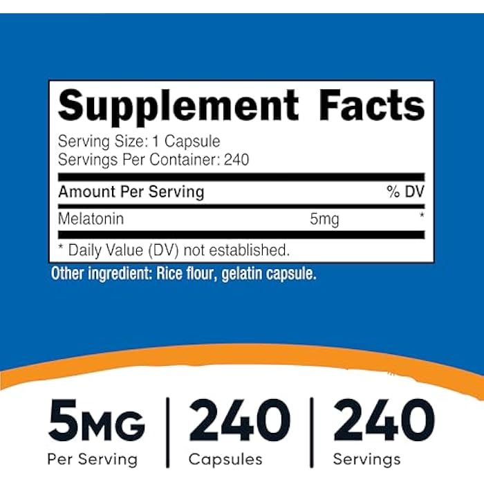 Nutricost Melatonin 5mg, 240 Capsules - 5mg Per Serving, Non-GMO, Gluten Free - Image 2