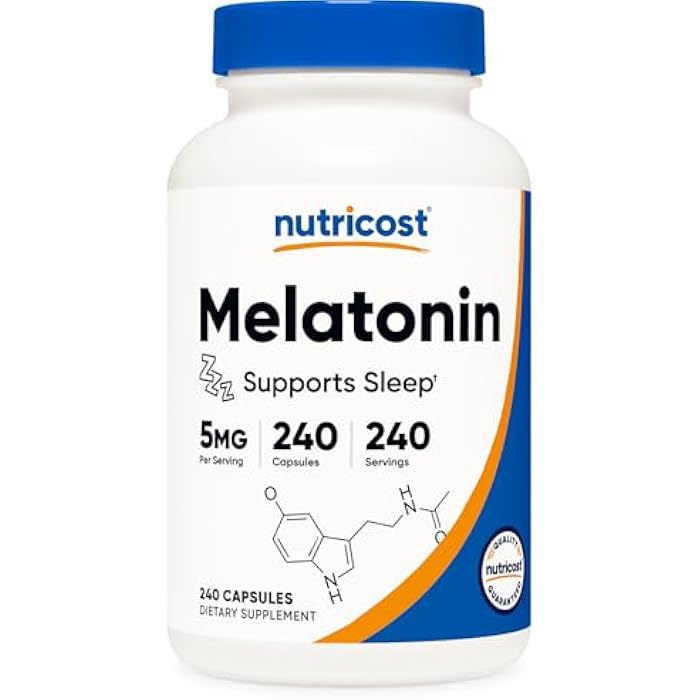 Nutricost Melatonin 5mg, 240 Capsules - 5mg Per Serving, Non-GMO, Gluten Free - Image 1