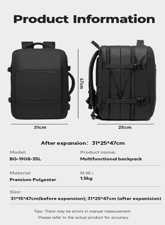 بانجي حقيبة ظهر BANGE Titan Ultrafit للكمبيوتر المحمول مقاس 5.6 بوصة للرجال والنساء، مناسبة للأنشطة الخارجية والتخييم، حقيبة مكتب 3 في 1، حقيبة سفر، حقيبة ظهر (أسود 35 لتر) - Image 4