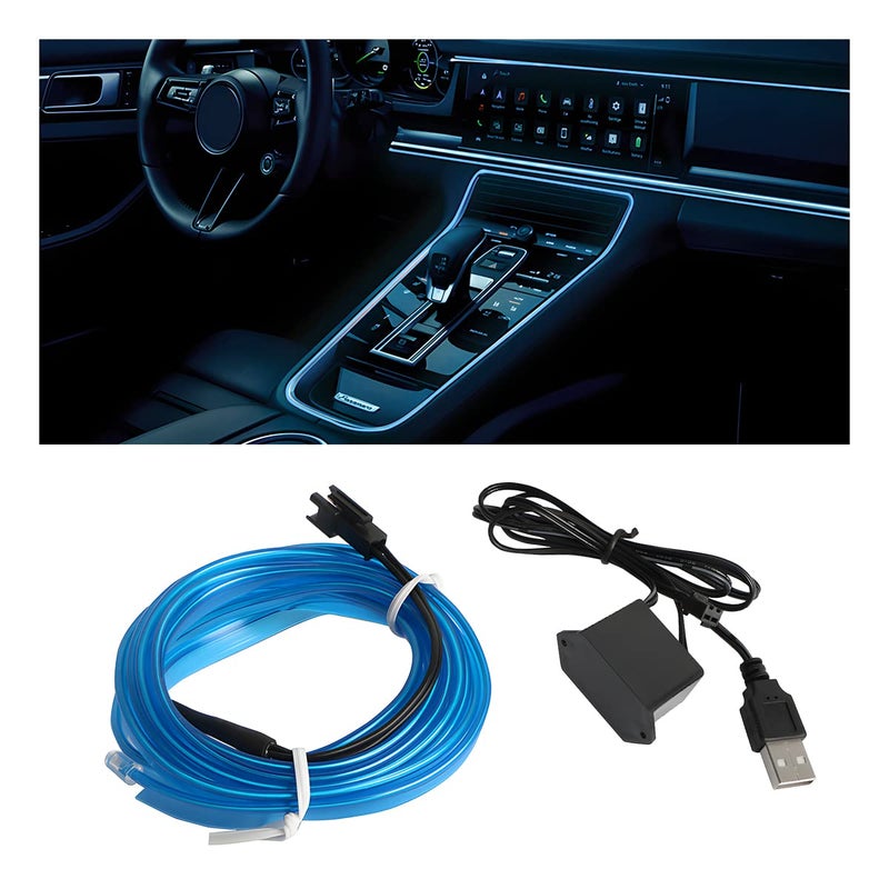 HIPOPY EL Wire LED Strip Lights USB Auto Neon Light Strip with Sewing Edge 16FT Electroluminescent Ambient Lighting Kit with Fuse Protection Car Decoration Accessory Blue16FT