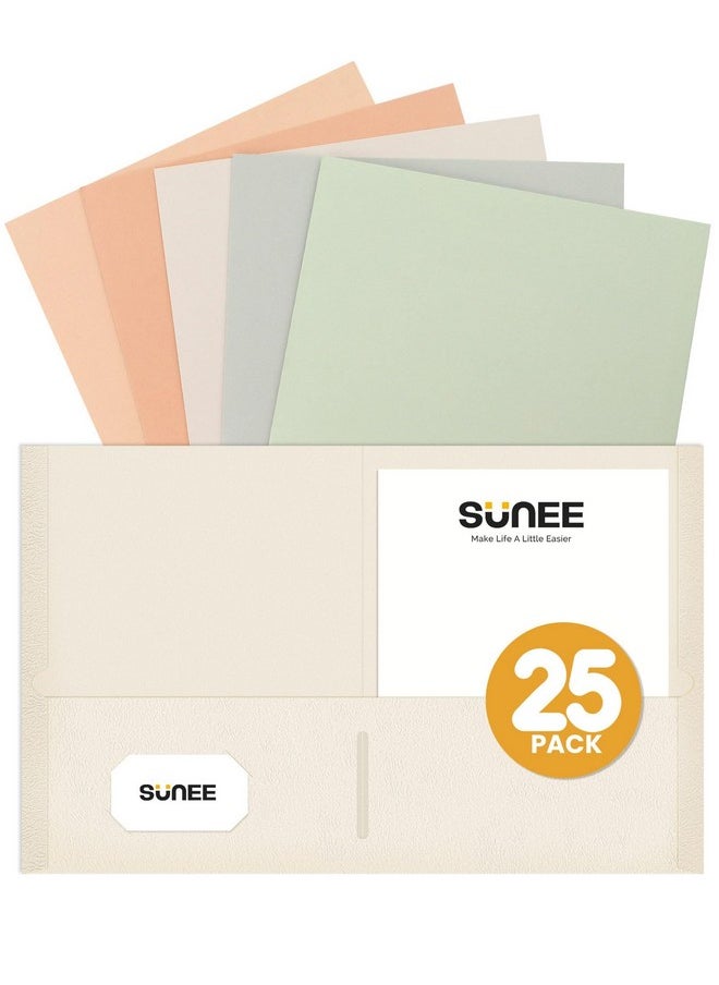 SUNEE - Folders With Pockets (25 Pack, Vintage Colors), 2 Pocket Folders Fit Letter Size Paper, Paper File Folder For School Office Home Business - Image 1