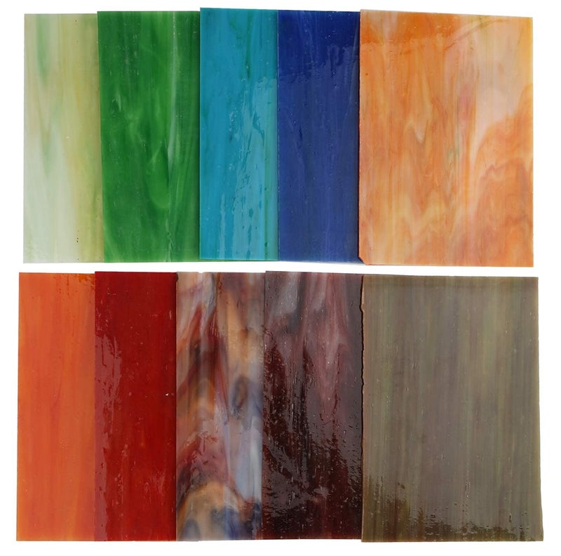Lanyani 10 Sheets Variety Streaky Glass Packs 4 x 6 inch Cathedrals Stained Glass Sheets for Mosaic Tiles Crafts,Mixed Colors - Image 3