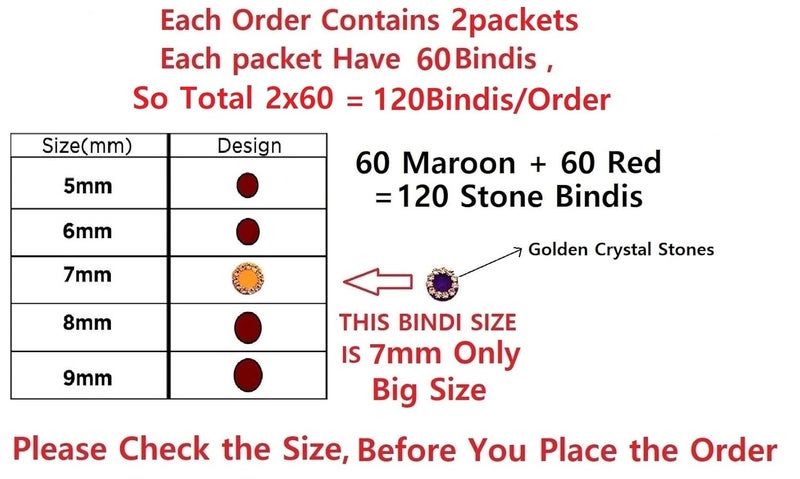 VAMA Maroon Red Golden Crystal Stone Bindi for Women Pottu Kumkum Sindoor Bindee Sticker Bridal Bindi for Wedding Stone Bindi for Girls Size 7mm Pack of 120 Bindis Stone - Image 2