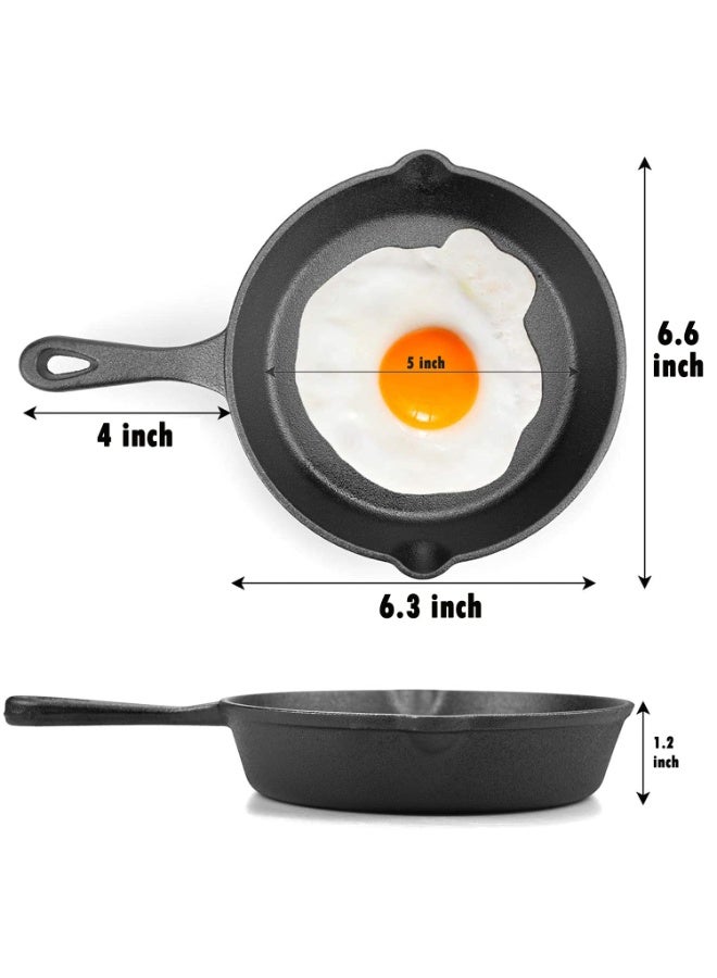 6 Inch Cast Iron Skillet Frying Pan with Drip Spouts, Pre-Seasoned and Oven Safe - Image 2