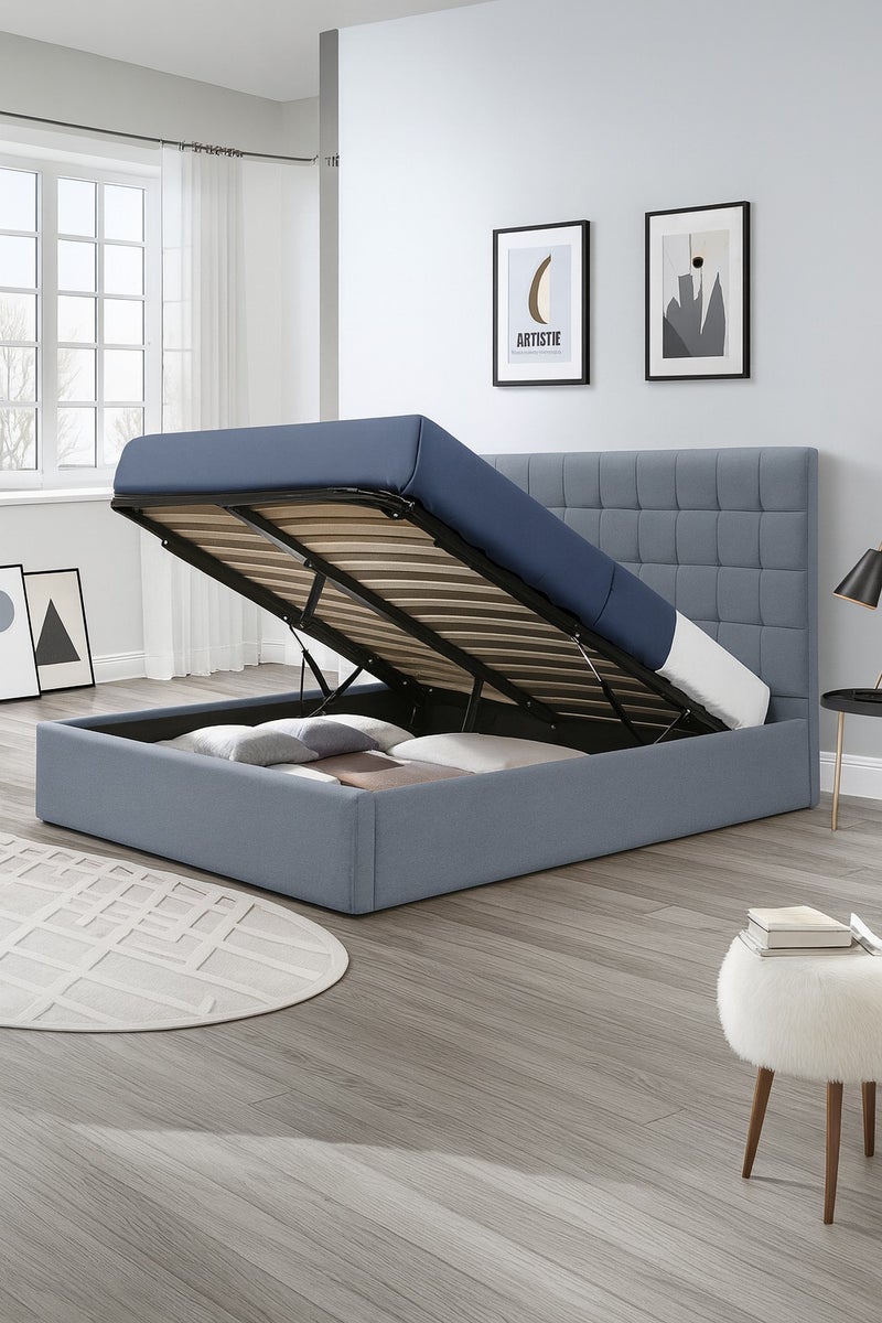 KARNAK Leesburg Hydraulic Storage Bed with Lift-Up Mechanism | Modern Upholstered Bed Frame with Underbed Storage – Customizeable Bed Design Queen Size 150x200cm For Living Room Furniture