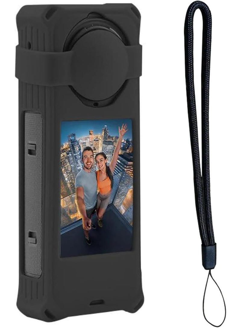 SYOSI Protective Case Compatible with Insta360 X5, Soft Rubber Housing Shell with Lens Cap & Lanyard, Durable Silicone Camera Accessories for Insta360 X5, Shockproof Protection for Photography Gear (Black) - Image 1