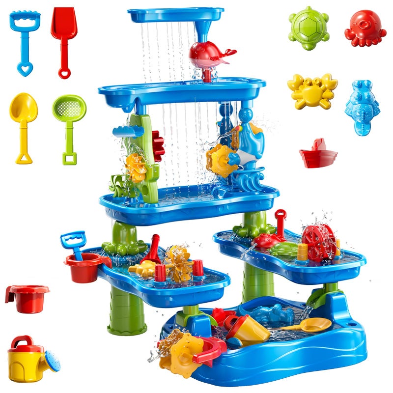 WATUDOU Five-Tiered Outdoor Water Table for Kids 3 4 5 6 7 8 Year Old - Sensory Activity Water Table Playset, Summer Sand Beach Toys, Outside Toys for Toddlers 3-5, Birthday Gifts for Boys & Girls 3+ - Image 1