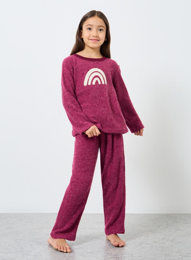 ستايلي طقم من بنطال بيجاما وبلوزة بنسيج فليس - Image 1