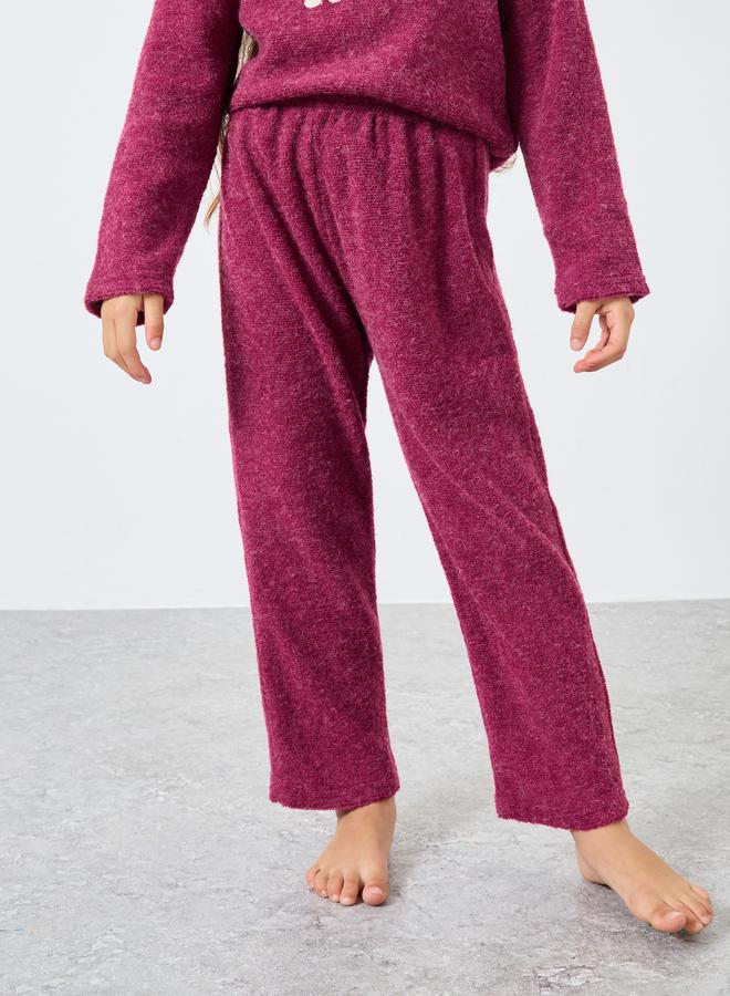 ستايلي طقم من بنطال بيجاما وبلوزة بنسيج فليس - Image 5