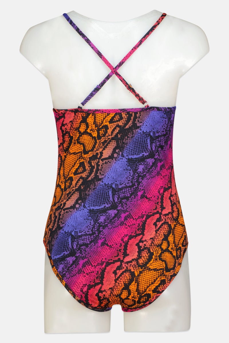 Ellesse Women One Piece Padded Snake Skin Swimsuit, Multicolor - Image 3