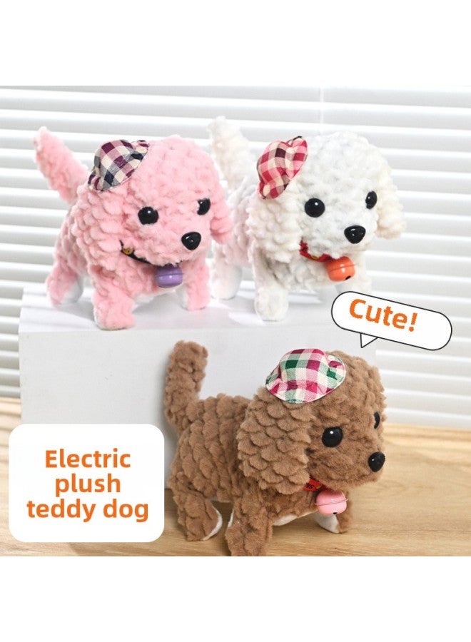 Simulation Of Lamb Fleece Electric Dog Wearing A Hat Bell When The Doll Dog Can Walk Can Call The Shaking Head Tail Dog Children's Gift-Color:Plaid Dog Brown  - Image 2