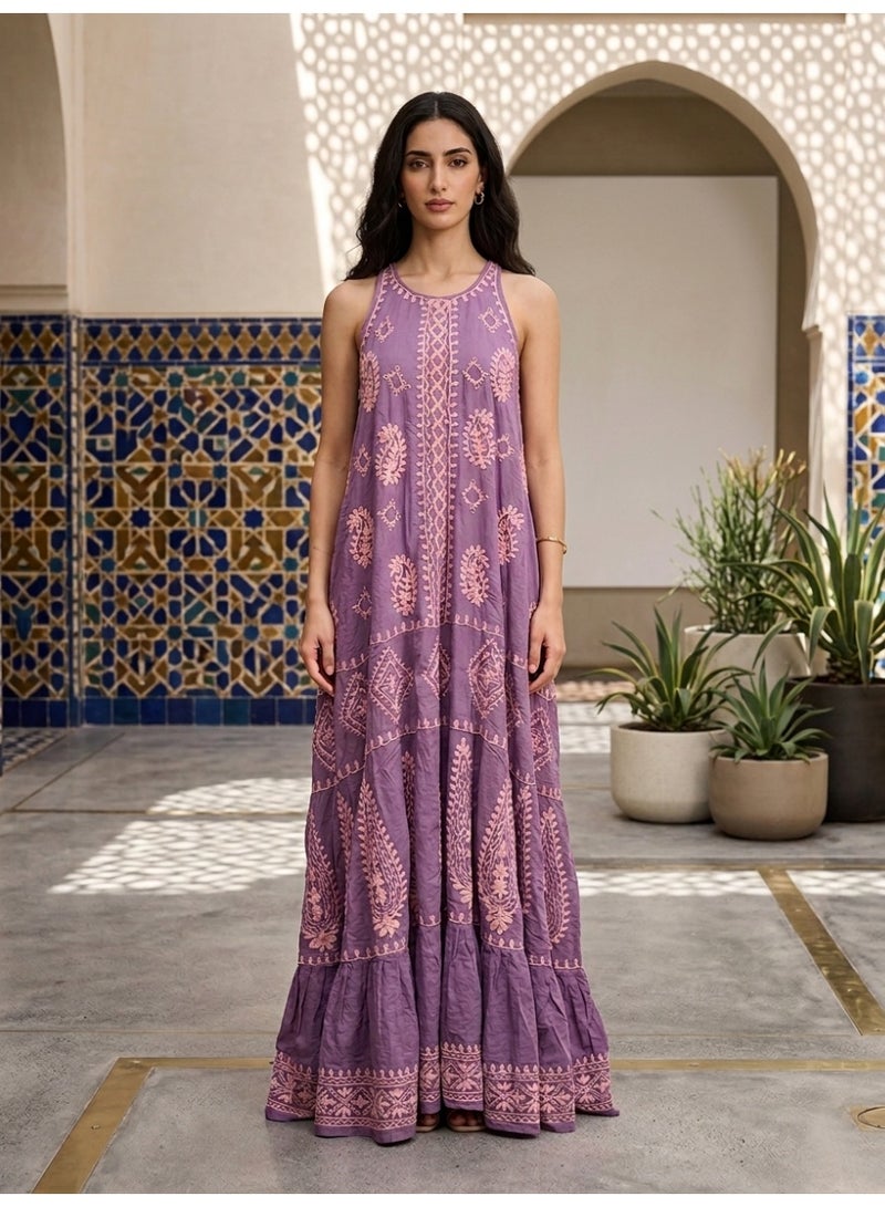 Alaya Embroidered Chikankari Modal Kaftan Hot Pink-AL3605 - Image 3