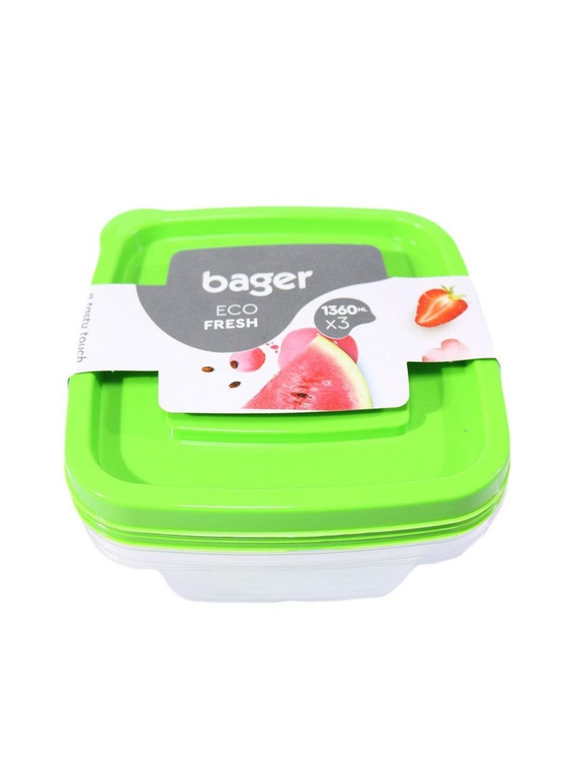 Bager - Food Storage Box Set Square 3 Pieces 1360 ML Random Lid Color - Image 1