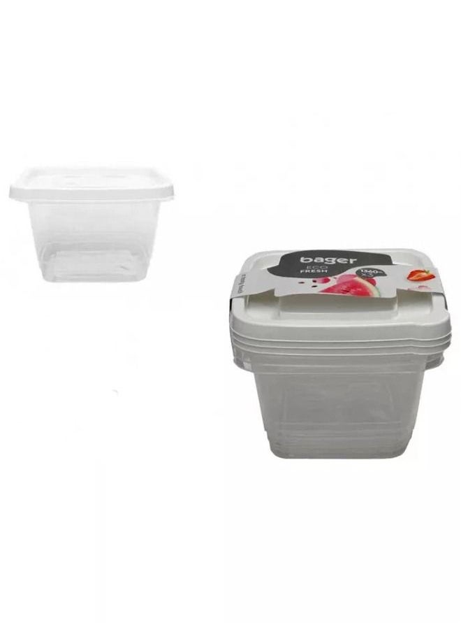 Bager - Food Storage Box Set Square 3 Pieces 1360 ML Random Lid Color - Image 1