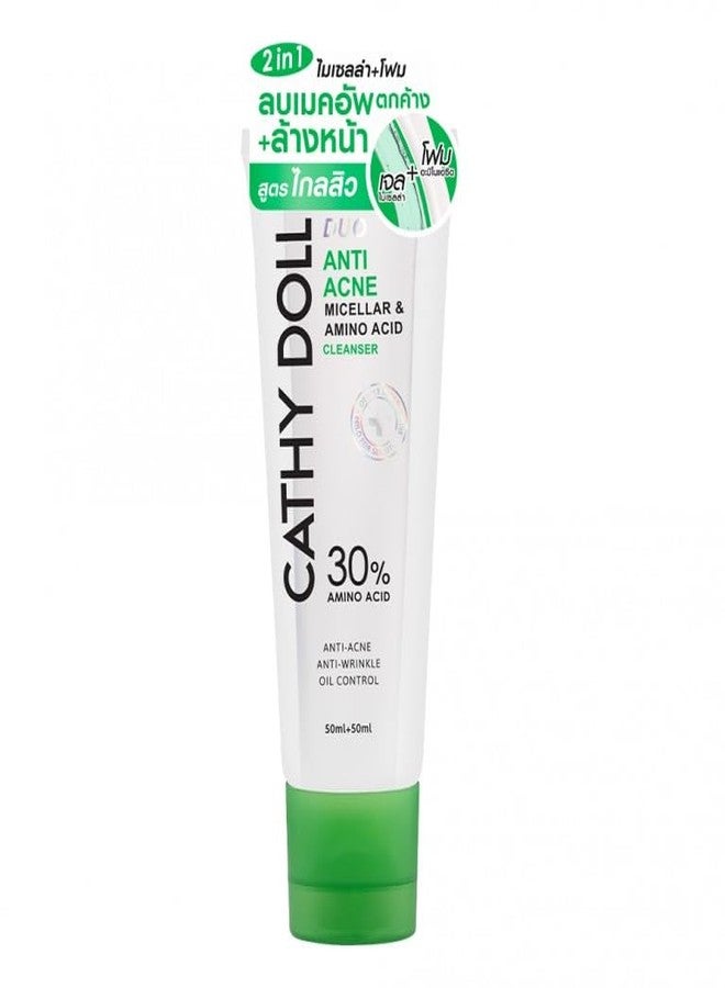 VIRAVIN HOUSEWARE Cathy Doll Anti Acne Micellar & Amino Acid Cleanser, 30% Amino Acid, 2 in 1, 50ml+50ml - Image 1