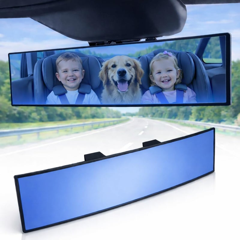 ICBEAMER 11.8" ICBEAMER Clip On Rear View Mirror | Convex Blue Tint Glass, Panoramic Wide Angle HD Glass, Anti Glare, Universal Fit for Car, SUV, Truck | Eliminates Blind Spots (1 Pack) - Image 1