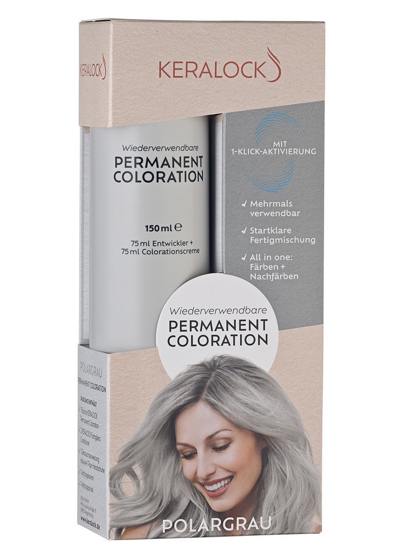 Keralock Permanent Hair Color - 150ml, No Premix Needed, Reusable for Up to 4 Months - All-in-One Dye with Conditioner & Brush (Polar Grey, 150ml) - Image 1
