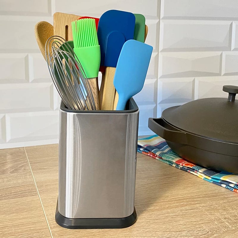 Evelots Stainless Steel Kitchen Utensil Holder for Countertop , 6.75 Inch Tall Cooking Utensil Crock Can Store up to 15 Big Utensils , Large Spoon & Spatula Organizer Caddy, Silver - Image 4