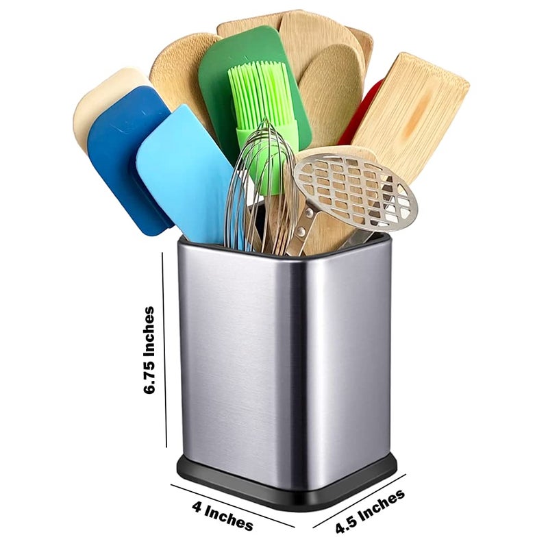 Evelots Stainless Steel Kitchen Utensil Holder for Countertop , 6.75 Inch Tall Cooking Utensil Crock Can Store up to 15 Big Utensils , Large Spoon & Spatula Organizer Caddy, Silver - Image 2
