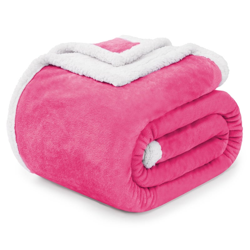 BEAUTEX Sherpa Fleece Throw Blankets Soft Fluffy Flannel Plush Blanket and Throw Fuzzy Cozy Pink Cuddle Blankets for Couch Bed Sofa Adults 50 x 60 Pink