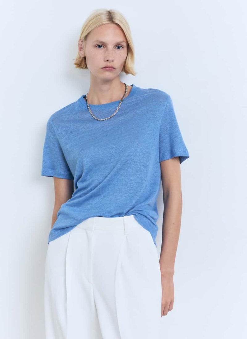 MANGO Short-Sleeved Linen T-Shirt  - Image 1