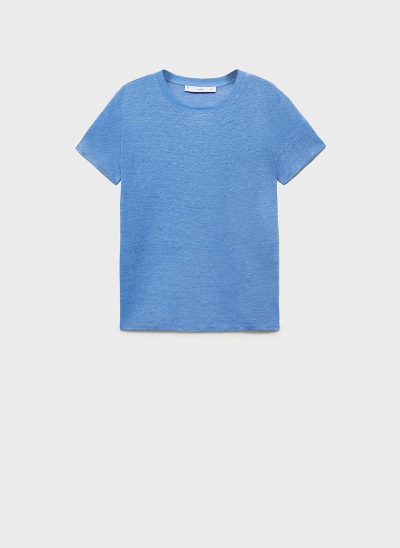 MANGO Short-Sleeved Linen T-Shirt  - Image 5