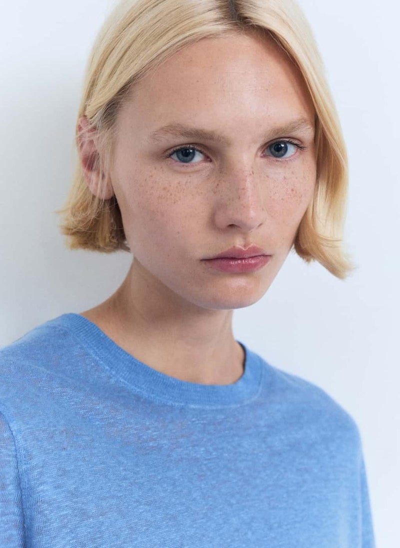 MANGO Short-Sleeved Linen T-Shirt  - Image 3