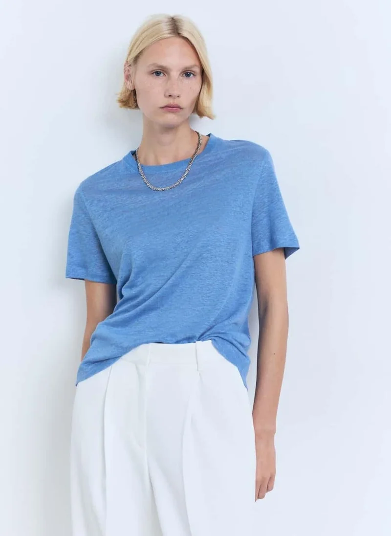MANGO Short-Sleeved Linen T-Shirt