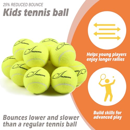 INSUM Kids Tennis Balls, 25% Pressureless Green Dot Tennis Balls for Kids Practice, Made of Premium Durable Felt, Idea for Youth Beginner Training (Stage-1) - Image 3